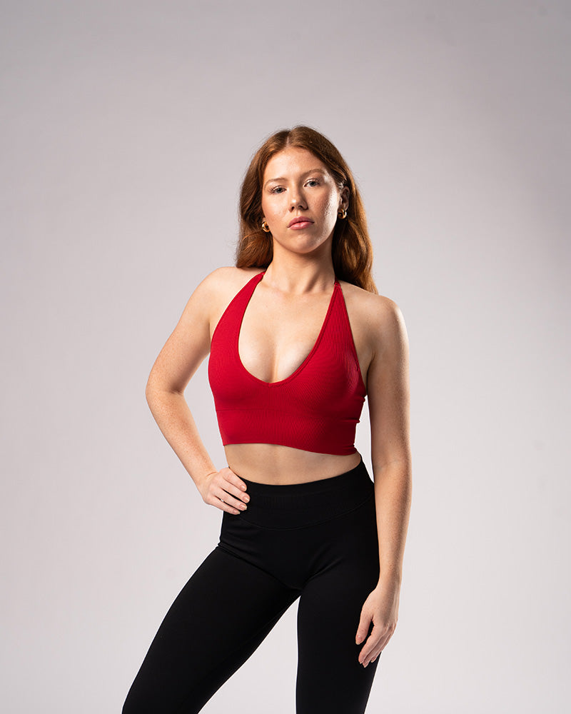 RIBBED HALTER SPORTS BRA