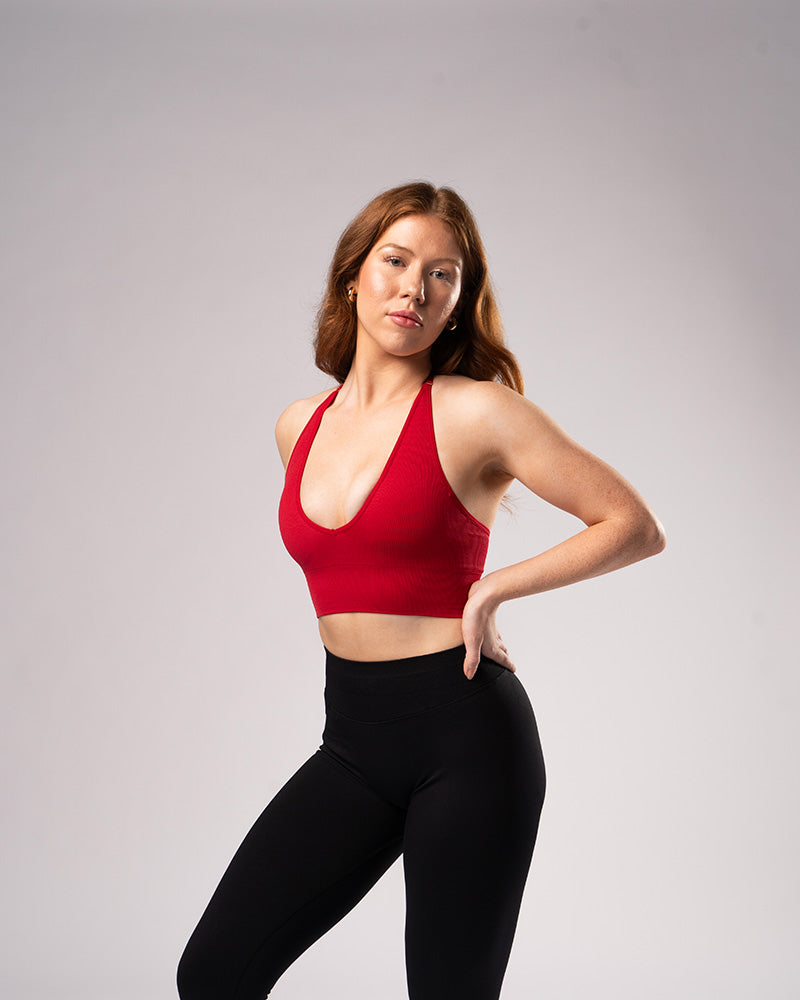 RIBBED HALTER SPORTS BRA